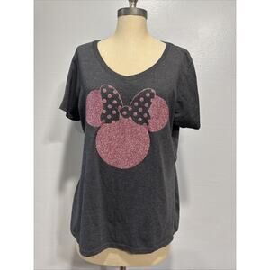 Women’s Size XL Minnie Mouse Disney Rose Gold Glitter Bow T-Shirt Short Sleeve
